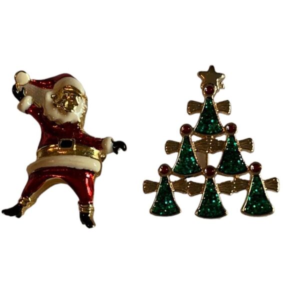 PAIR of Christmas Pins - Santa and Angel Tree Brooches - Picture 2 of 5